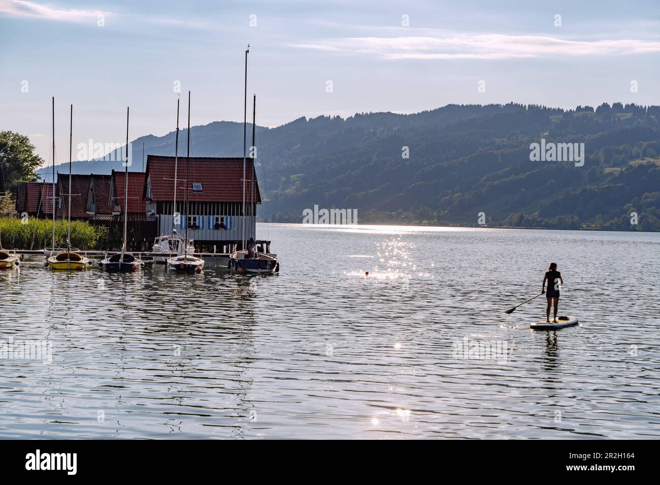 Boathouses at the Großer Alpsee at the Kurpark of Bühl am Alpsee in