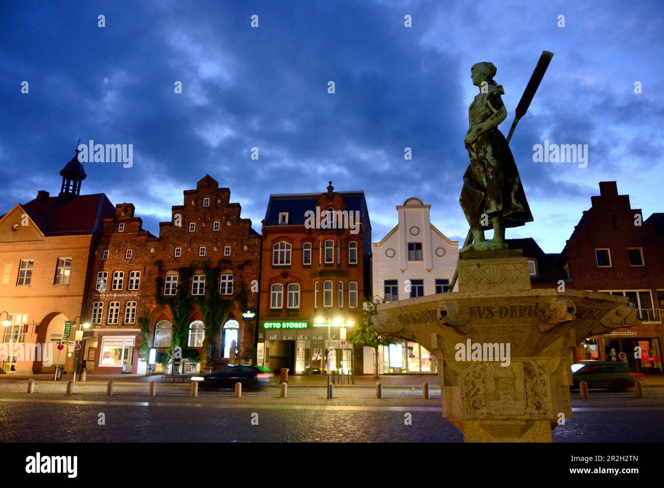 In the evening at the market place of Husum, North Friesland, North Sea Coast, Schleswig-Holstein Stock Photo