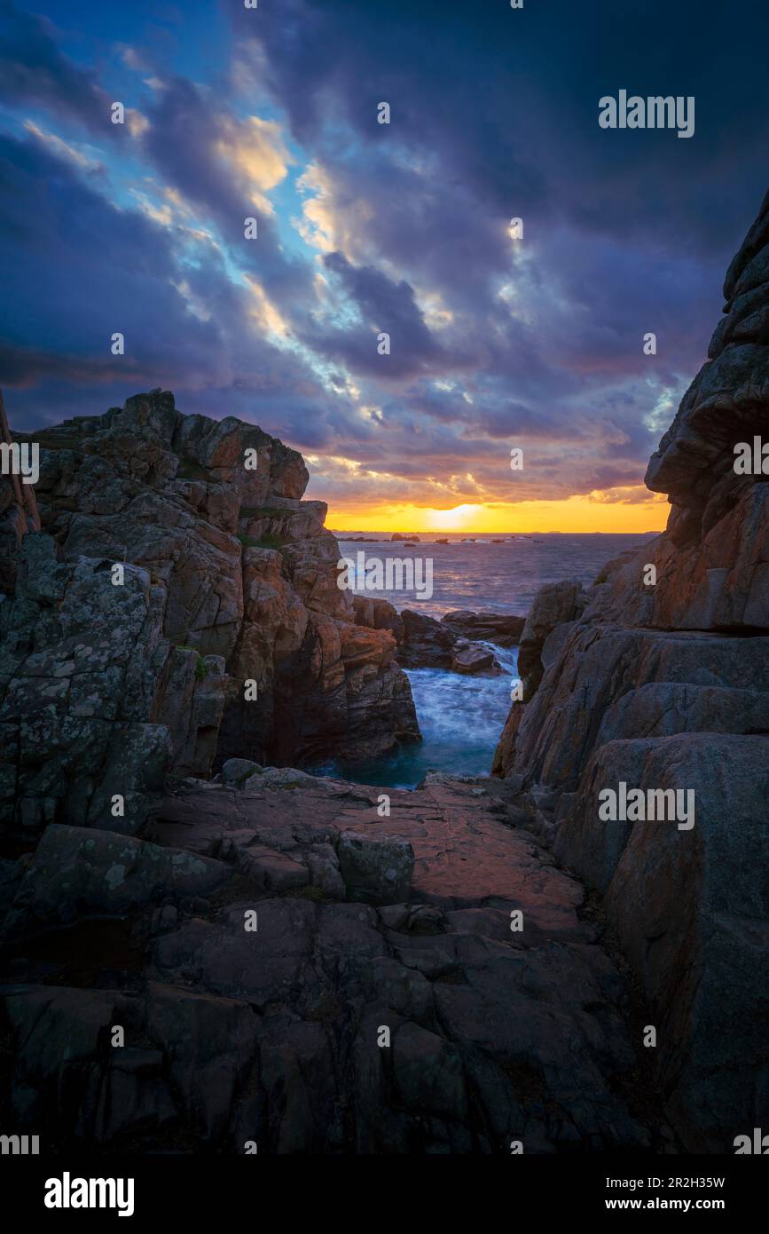 Sunset in Brittany at Gouffre, Plougrescant, Cote de Granit Rose, Cotes ...