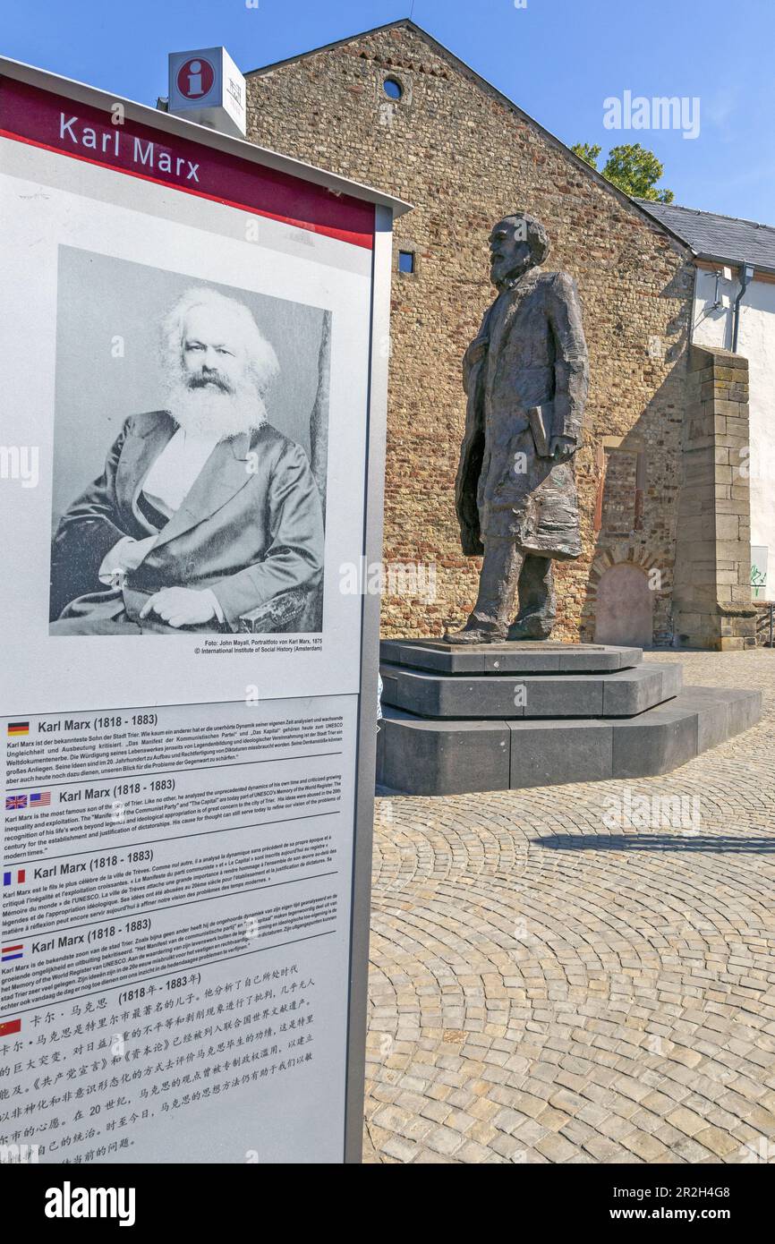 Karl Marx statue, monument on Simeonstiftplatz, birthplace of Karl Marx, Trier Stock Photo