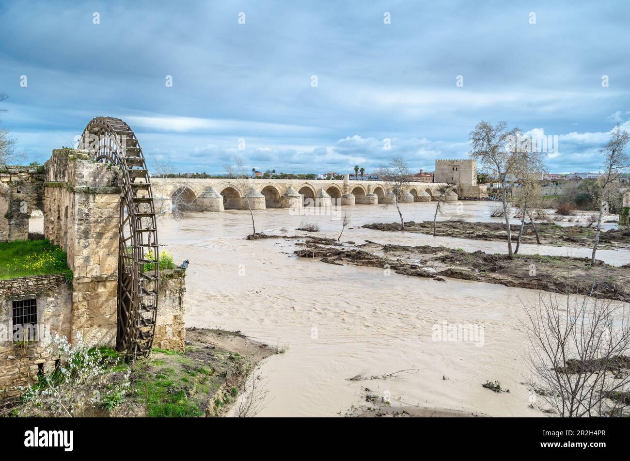 Mill of the Albolafia (in Spanish: Molino de la Albolafia), is a medieval waterwheel along the Guadalquivir River in the historic center of Córdoba, A Stock Photo