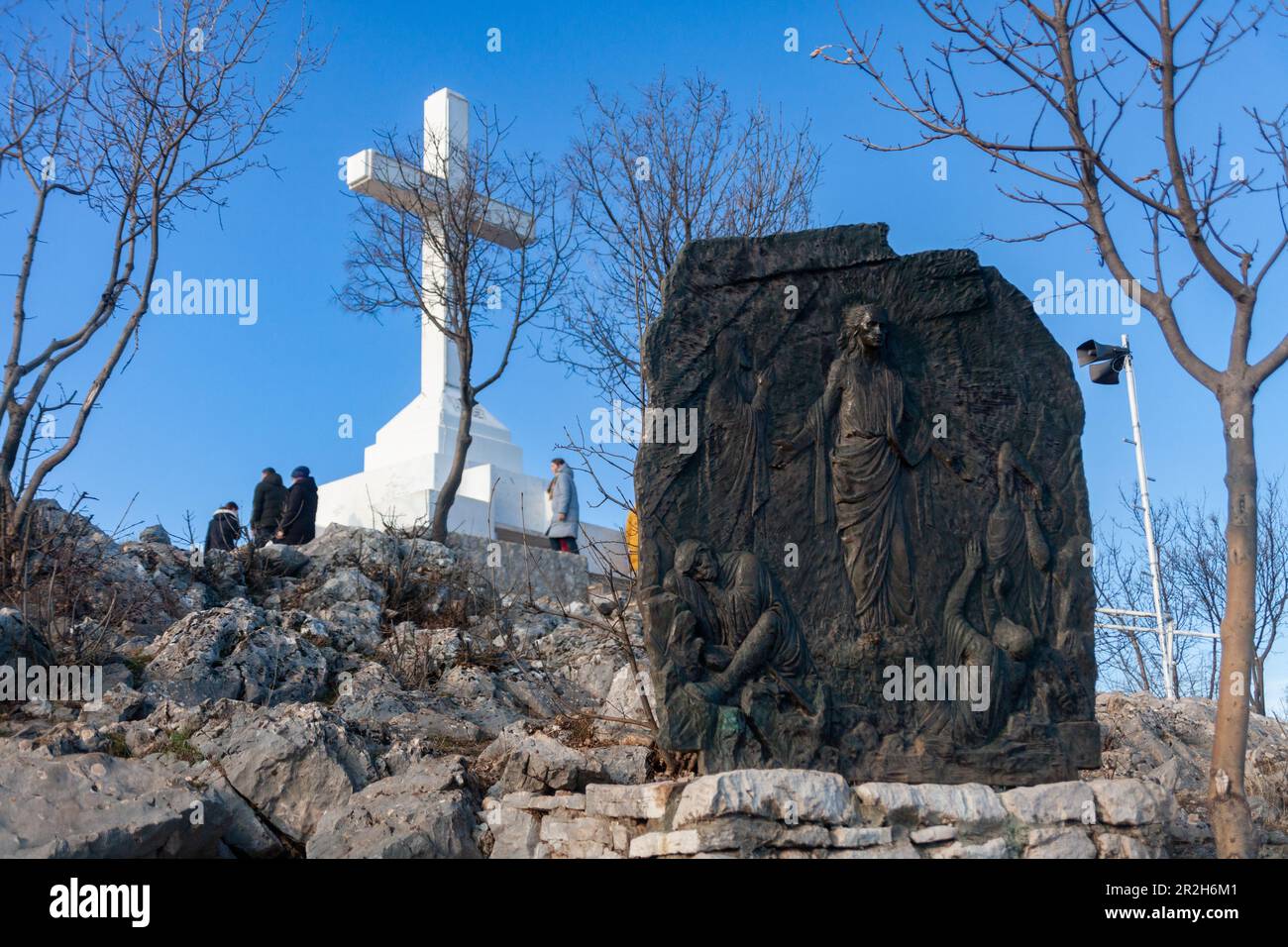 The 15th station – the Resurrection of the Lord – of the Way of the Cross on Mount Križevac (the Cross Mountain). Stock Photo