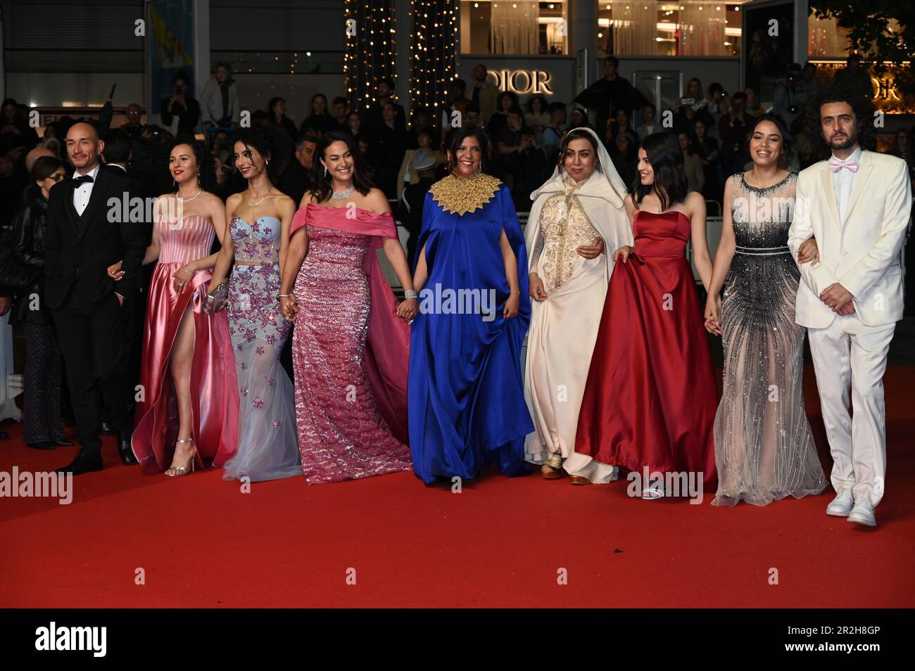 Cannes, France. 14th May, 2023. 76th Cannes Film Festival 2023, Red Carpet Film “ Les Filles D'Olfa (Four Daughters) “ Pictured: Nour Karoui, Ichraq Matar, Hend Sabri, Kaouther Ben Hania, Olfa Hamrouni, Tayssir Chikhaoui, Nadim Cheikhrouha Credit: Independent Photo Agency/Alamy Live News Stock Photo