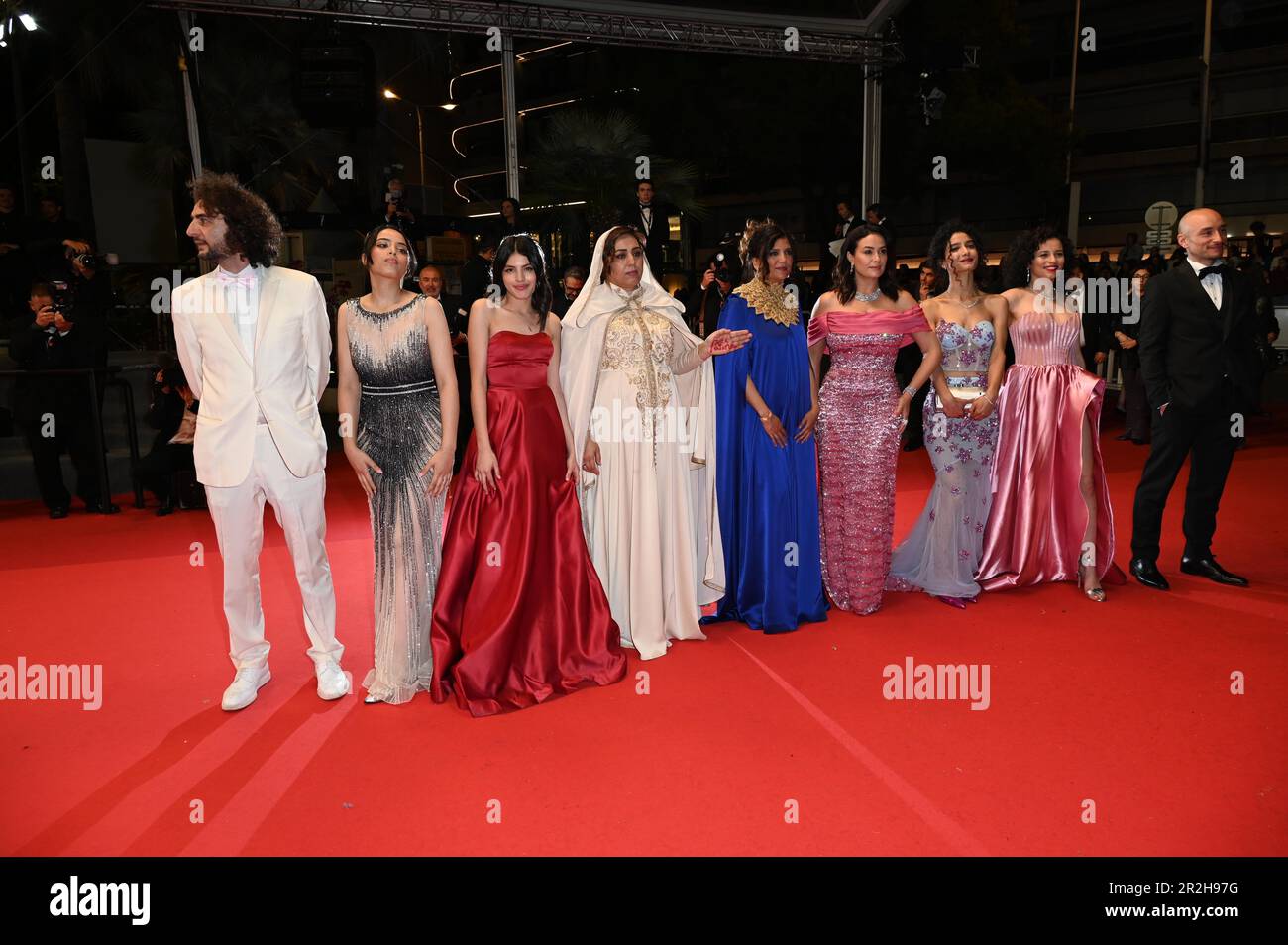 Cannes, France. 14th May, 2023. 76th Cannes Film Festival 2023, Red Carpet Film “ Les Filles D'Olfa (Four Daughters) “ Pictured: Nour Karoui, Ichraq Matar, Hend Sabri, Kaouther Ben Hania, Olfa Hamrouni, Tayssir Chikhaoui, Nadim Cheikhrouha Credit: Independent Photo Agency/Alamy Live News Stock Photo