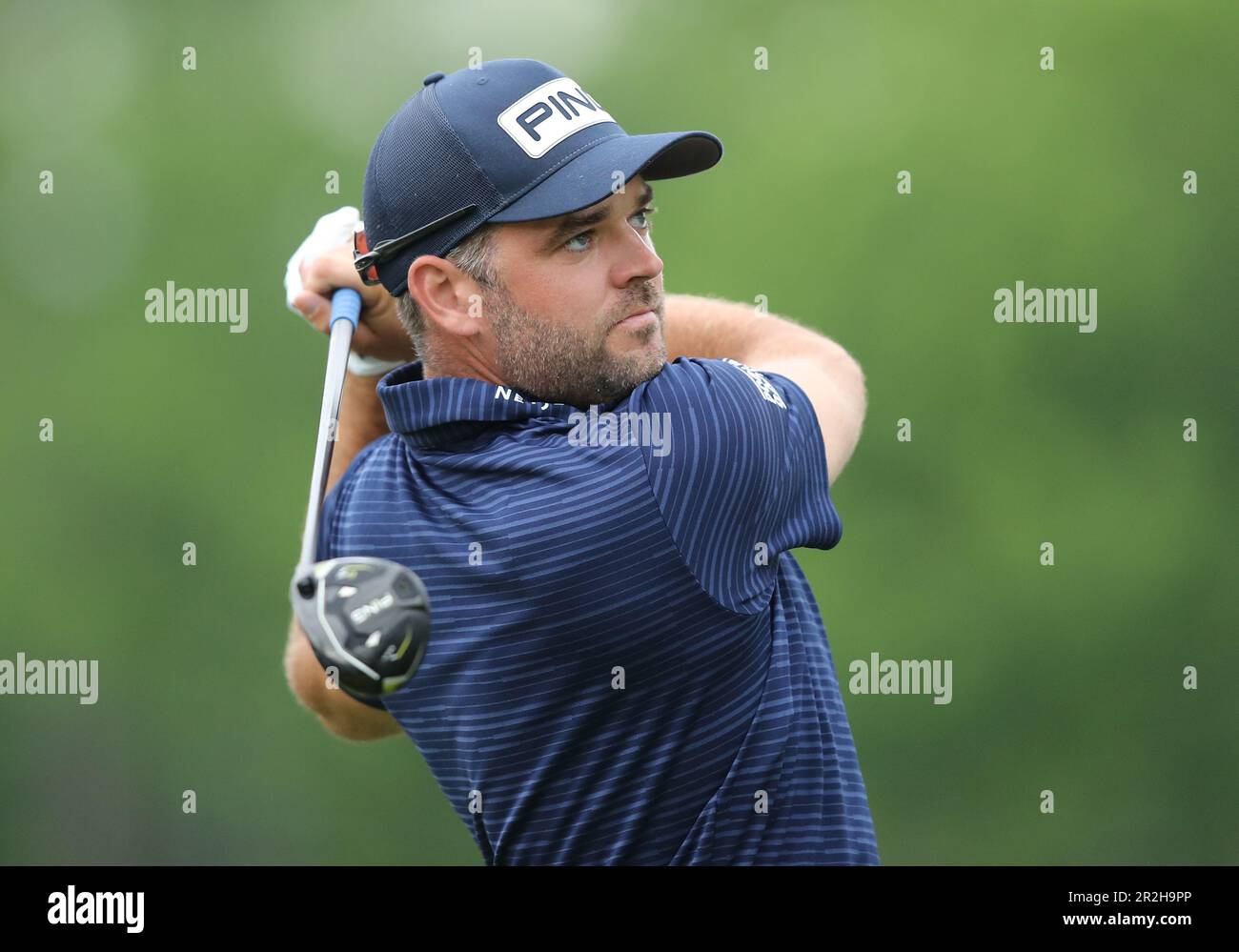 Rochester, United States. 19th May, 2023. Corey Conners of Canada hits his tee shot on the 7th hole during the second round of the 2023 PGA Championship at Oak Hill Country Club in Rochester, New York on Friday, May 19, 2023. Photo by Aaron Josefczyk/UPI Credit: UPI/Alamy Live News Stock Photo
