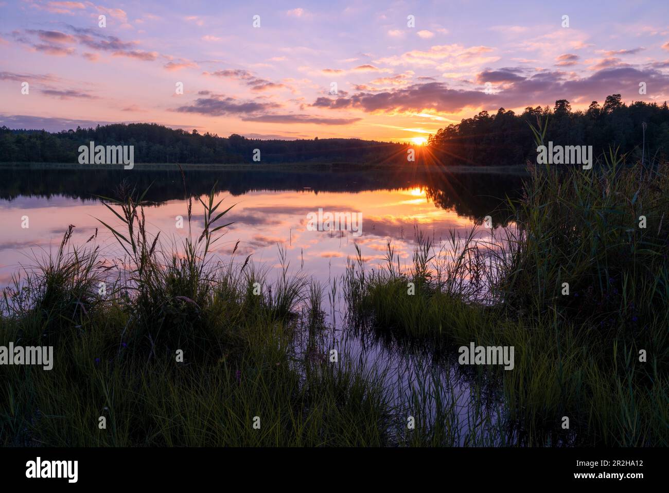 Evening mood at the large Ostersee, Bavaria, Germany, Europe Stock Photo