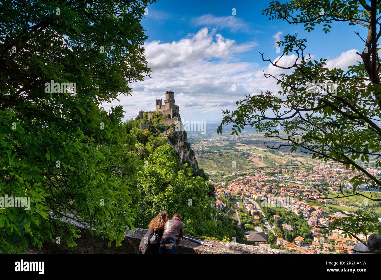 View of La Guaita Fortress, Monte Titano, Republic of San Marino, Italy, Europe Stock Photo