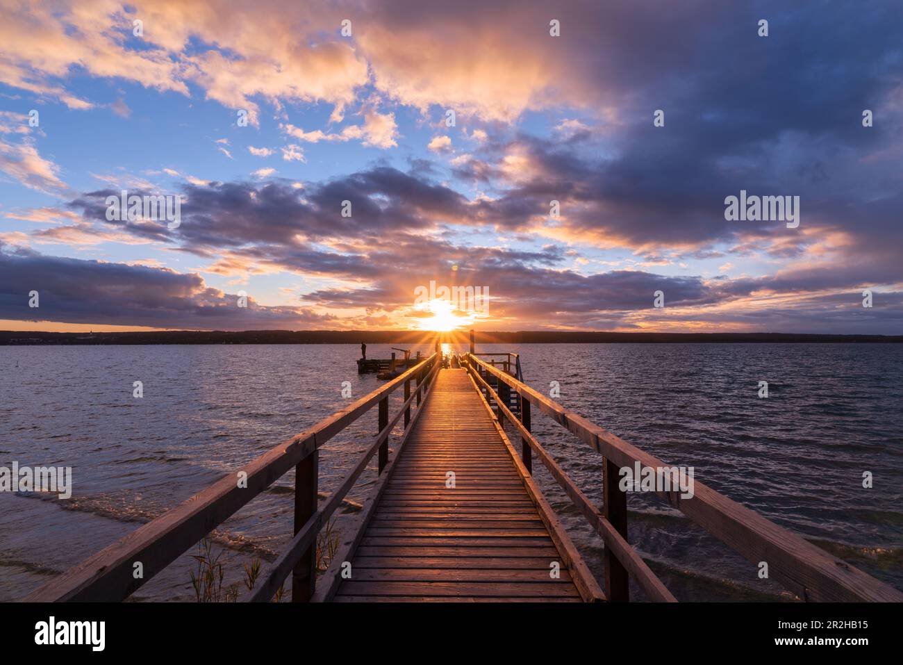 Sunset at Ammersee, Herrsching, Bavaria, Germany, Europe Stock Photo