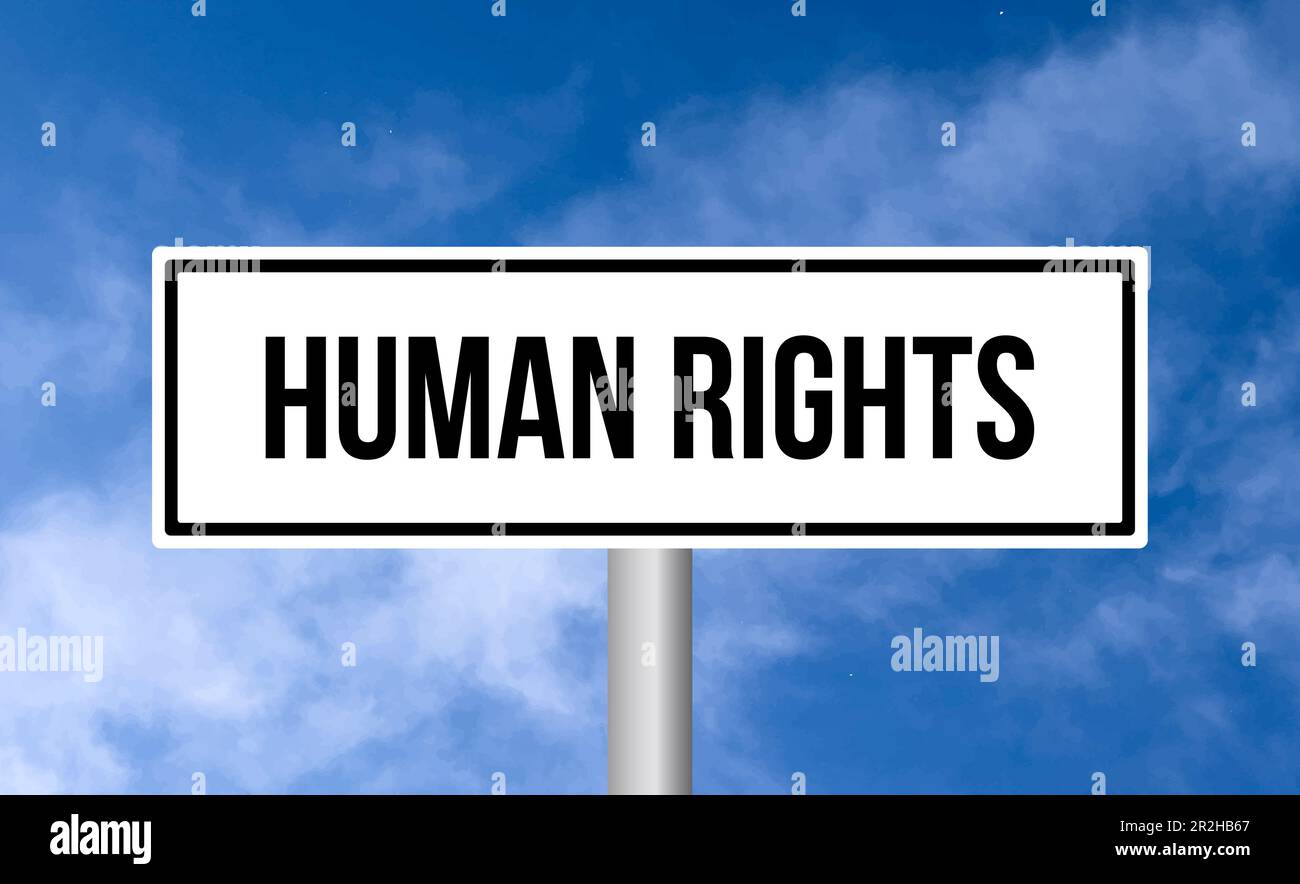 Human rights road sign on blue sky background Stock Photo - Alamy