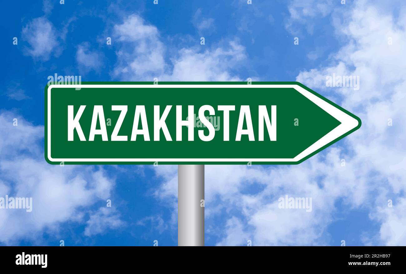 Kazakhstan road sign on cloudy sky background Stock Photo