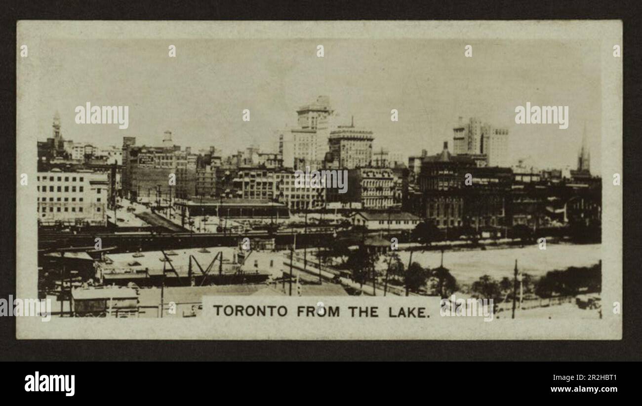Black and white cigarette card showing the city of Toronto, Ontario, Canada  ca. 1920s, produced by Westminster Tobacco Company Stock Photo
