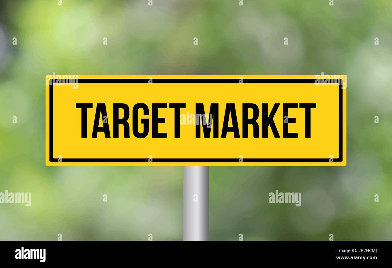 Target market road sign on blur background Stock Photo