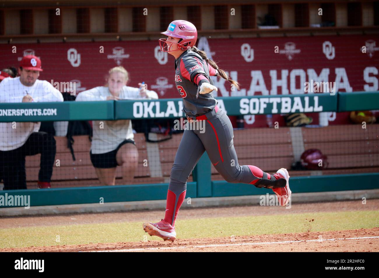 Oklahoma's Grace Lyons runs into home after hitting a home run during