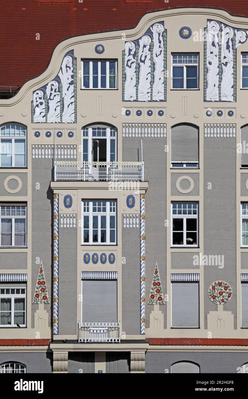 Details in the facade of the Dülferhaus, Leopoldstrasse, Schwabing, Munich, Upper Bavaria, Bavaria, Germany Stock Photo