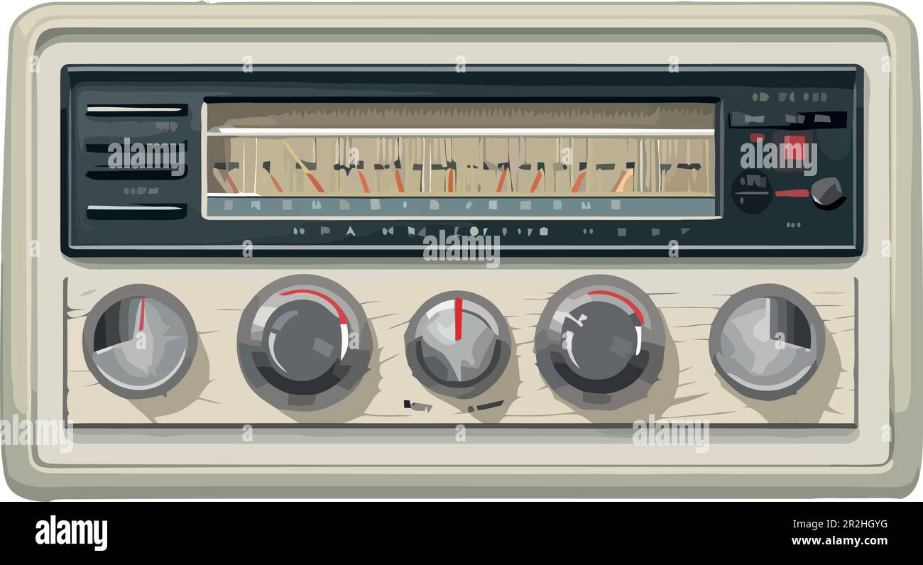 Pushing the knob, tuning the old radio isolated Stock Vector Image