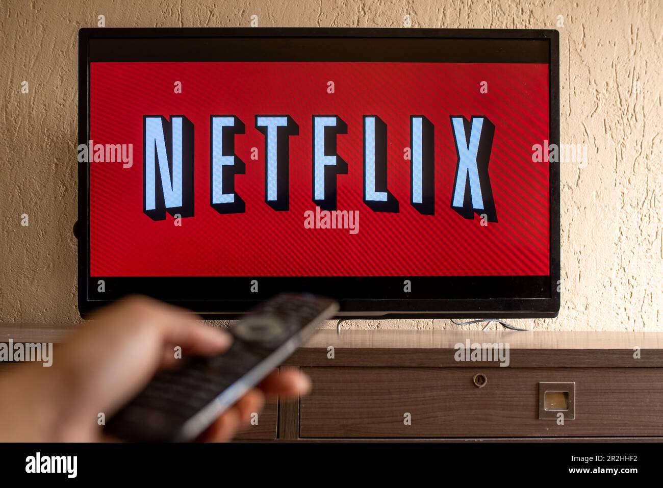 Brazil, Rio de Janeiro May 19, 2023 TV Television Netflix logo on