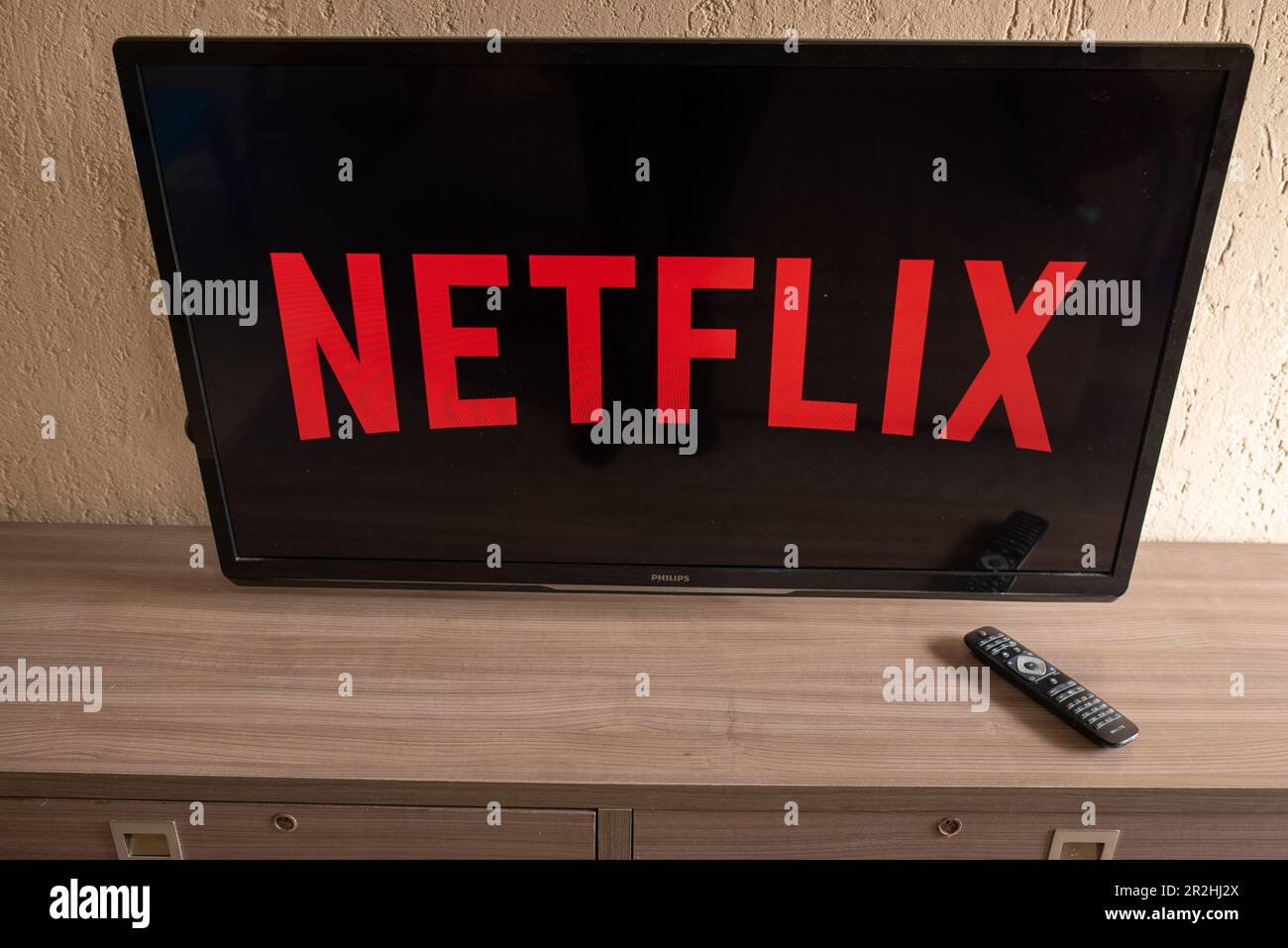 Brazil, Rio de Janeiro May 19, 2023 TV Television Netflix logo on