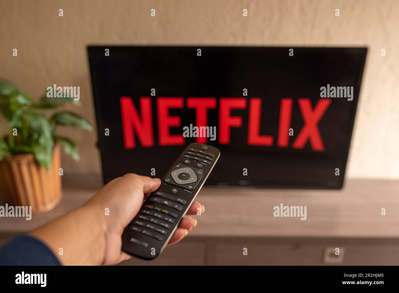 Brazil, Rio de Janeiro May 19, 2023 TV Television Netflix logo on