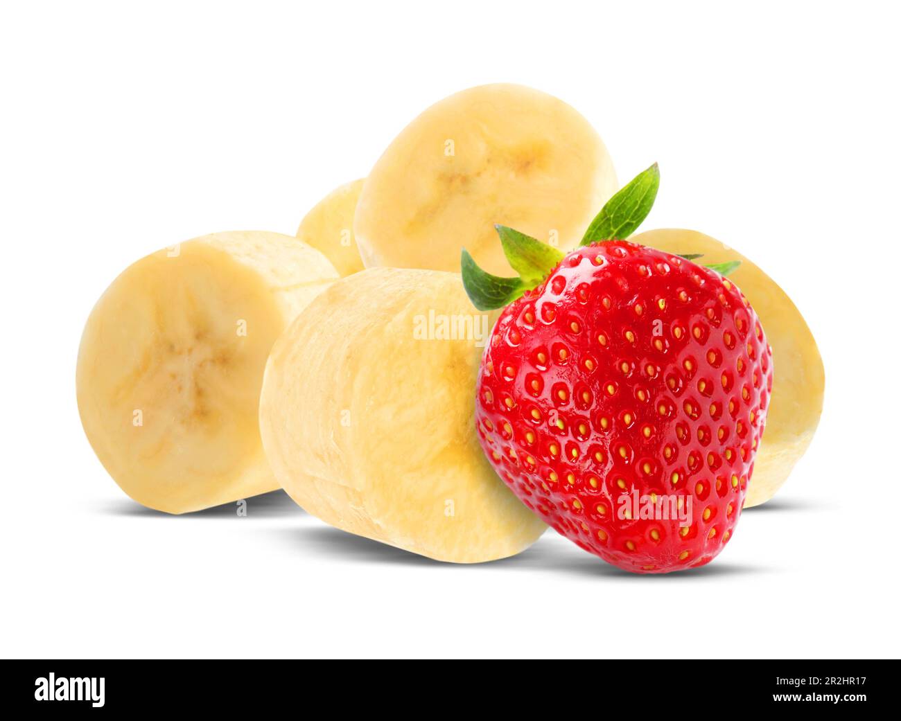 Fresh strawberry and cut banana on white background Stock Photo - Alamy