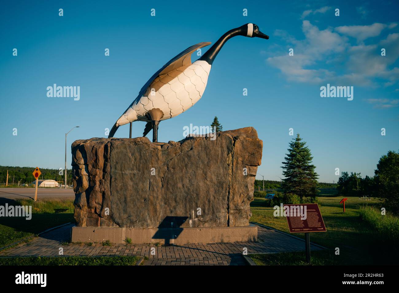 Wawa, Ontario, Canada - Sep 1, 2022 The larger-than-life statue of the Wawa Goose overlooks. High quality photo Stock Photo