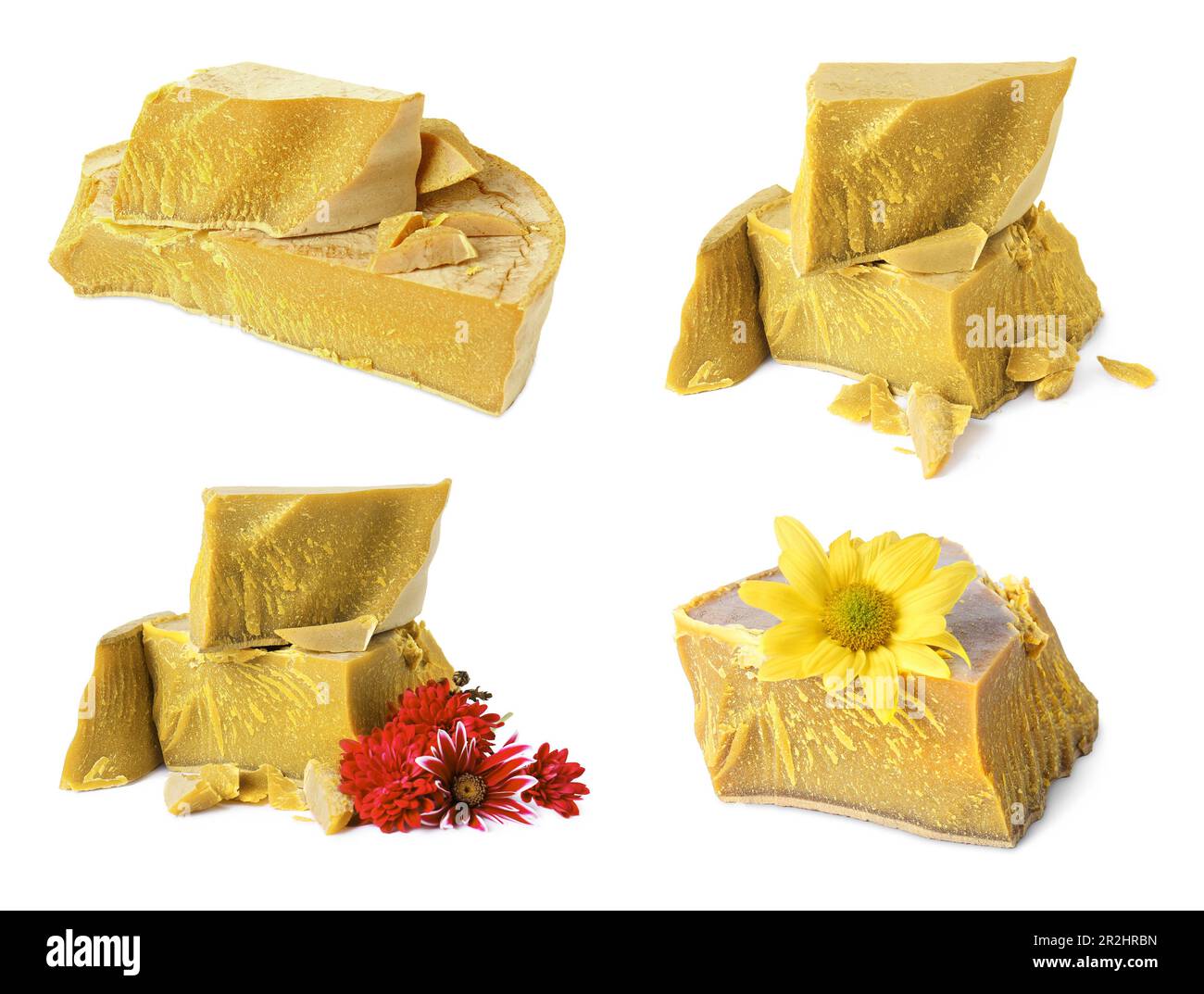Set with natural organic beeswax on white background Stock Photo