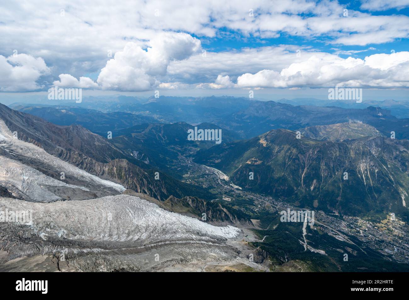 View from Aiguille du Midi over the glacier tongue of the Bessons ...