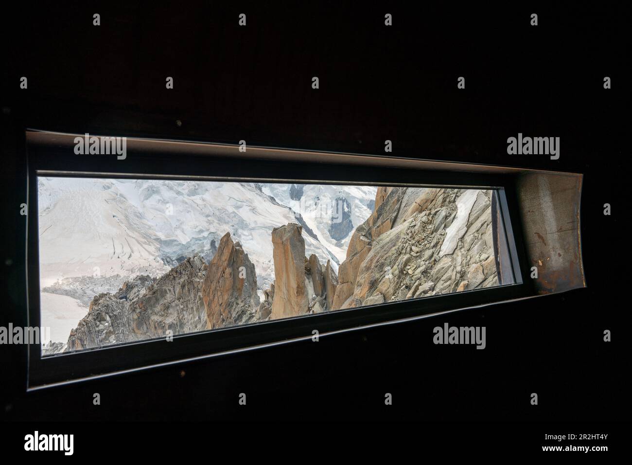 View from the walkable steel tube at the Aiguille du Midi mountain ...