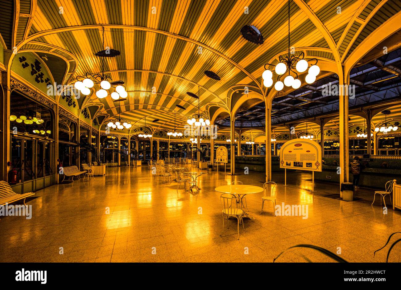Hall des Sources in the spa district of Vichy by lantern light, Auvergne-Rhône-Alpes, France Stock Photo