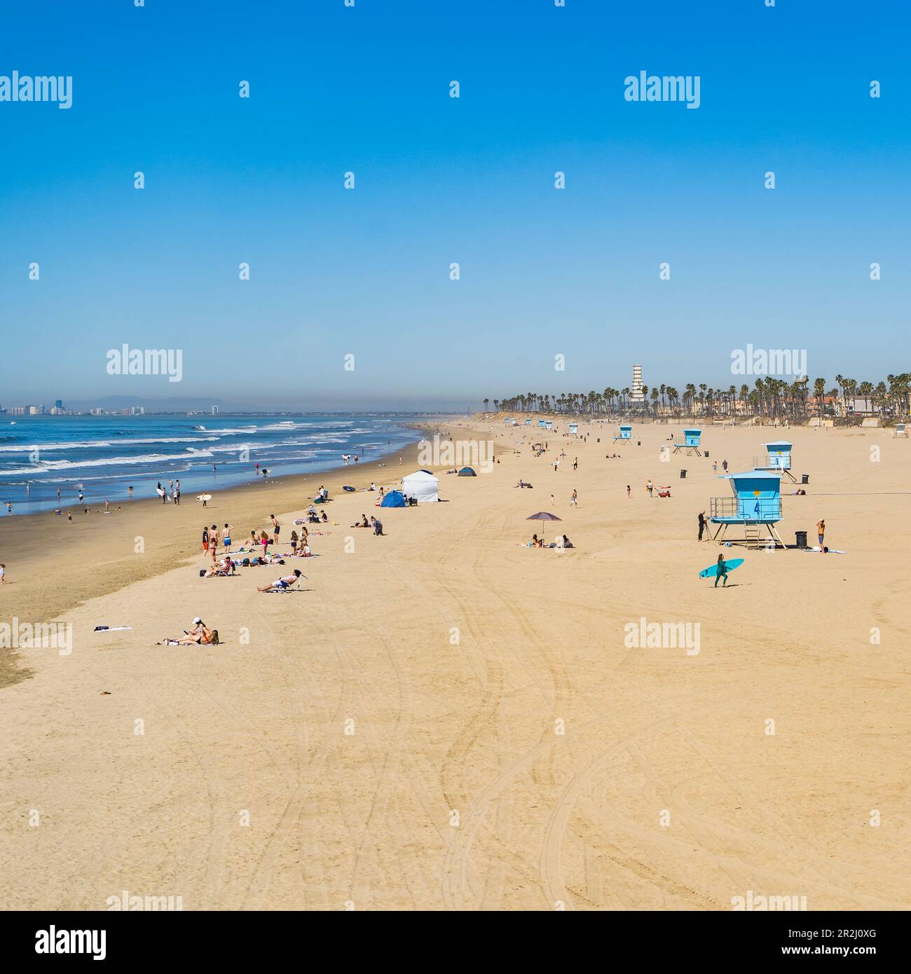 Huntington Beach, California  United States - February 12, 2022: Huntington Beach on a sunny day. Stock Photo