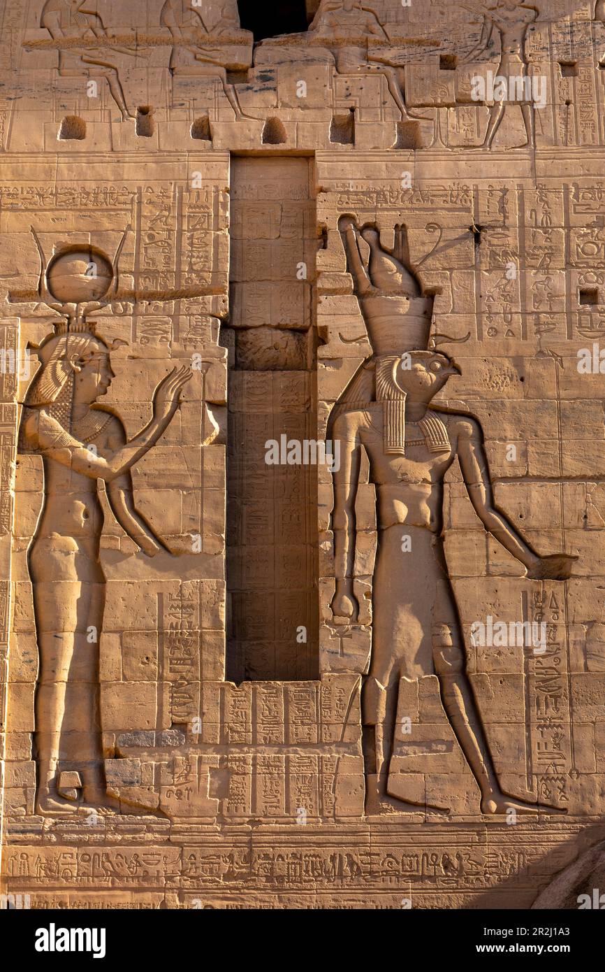 The Second Pylon of The Temple of Isis at the Philae Temple Complex, UNESCO World Heritage Site, Agilkia Island, Aswan, Egypt, North Africa, Africa Stock Photo