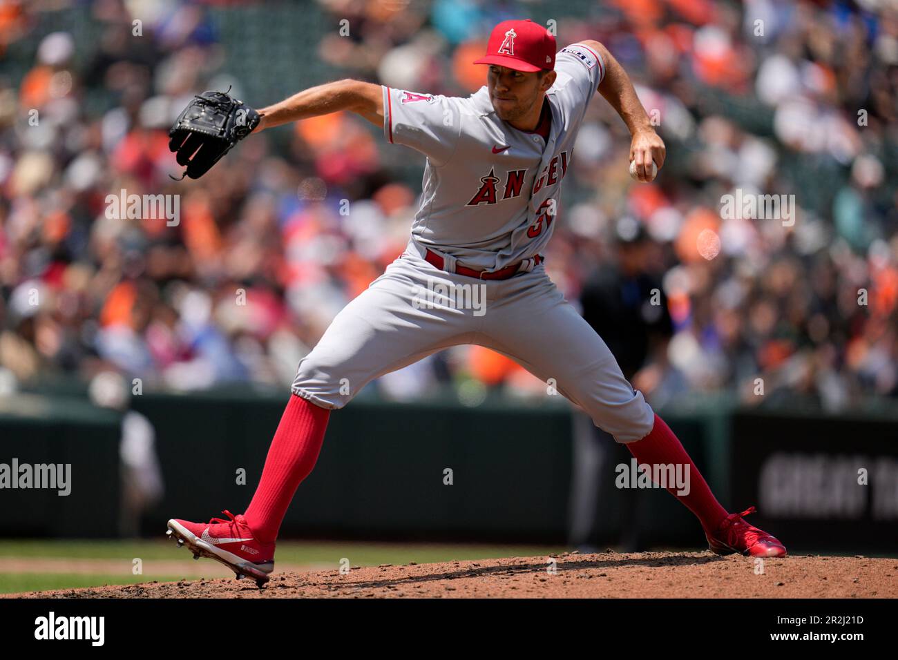 Los Angeles Angels starting pitcher Tyler Anderson throws to the