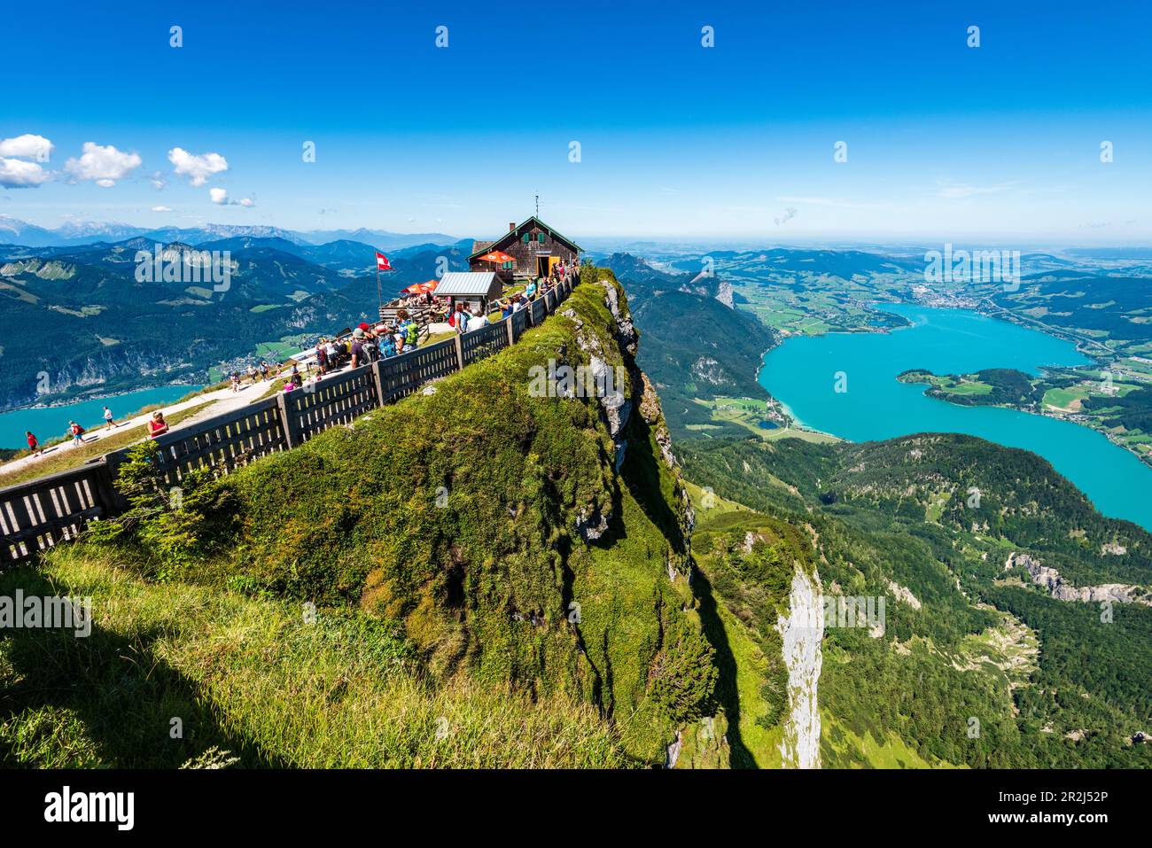 View from the Schafberg to the Himmelspforte refuge, the Mondsee and the Wolfgangsee, Salzkammergut, Austria Stock Photo