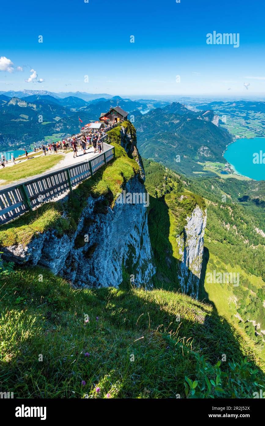 View from the Schafberg to the Himmelspforte refuge, the Mondsee and the Wolfgangsee, Salzkammergut, Austria Stock Photo