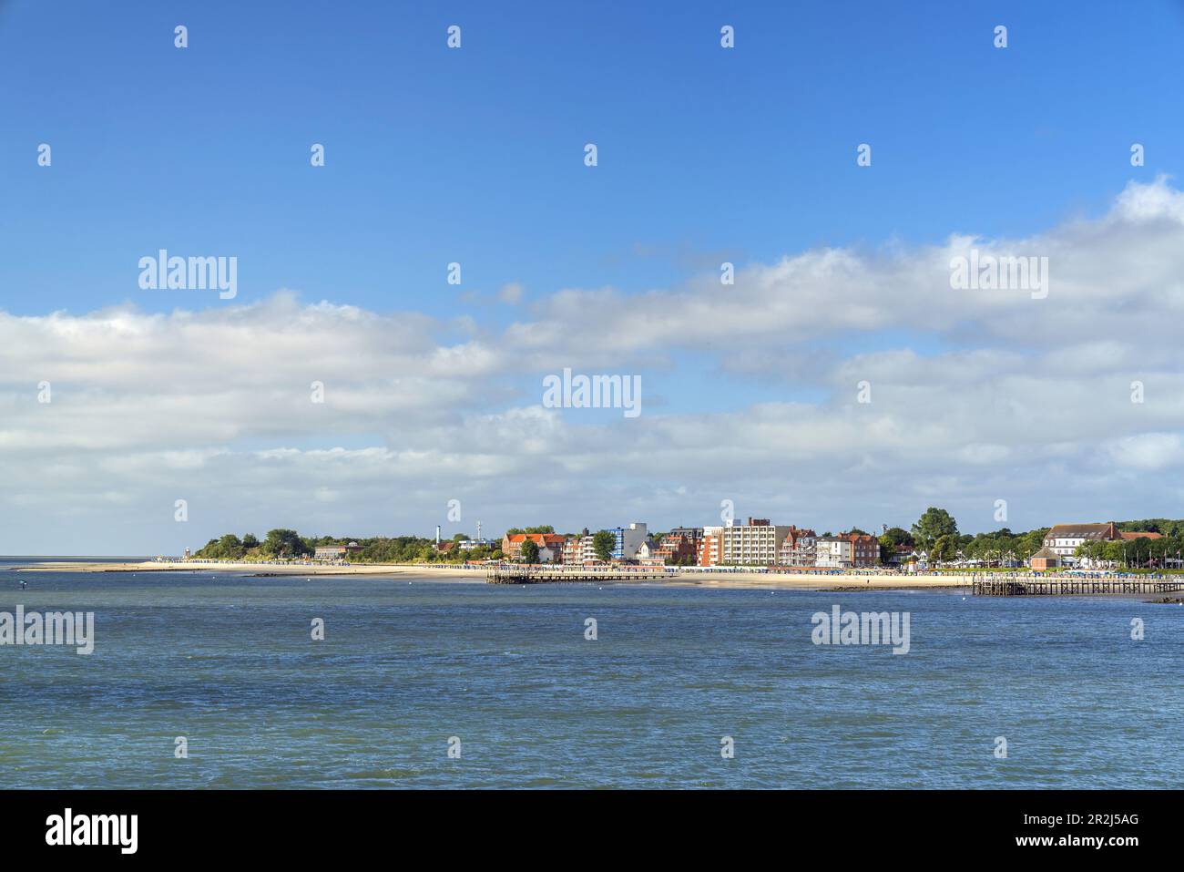 View from the ferry on Wyk, Foehr Island, North Frisian Islands, Schleswig-Holstein, Germany Stock Photo