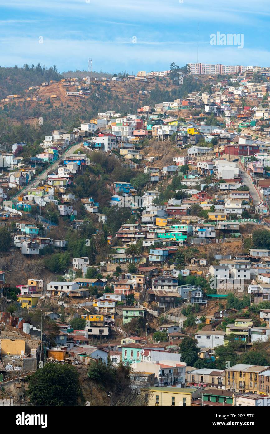 Colorful houses, Valparaiso, Valparaiso Province, Valparaiso Region, Chile, South America Stock Photo