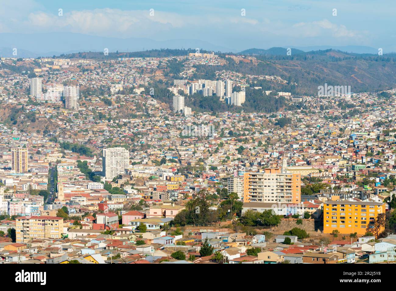 Scenic view of Valparaiso, Valparaiso, Valparaiso Province, Valparaiso Region, Chile, South America Stock Photo