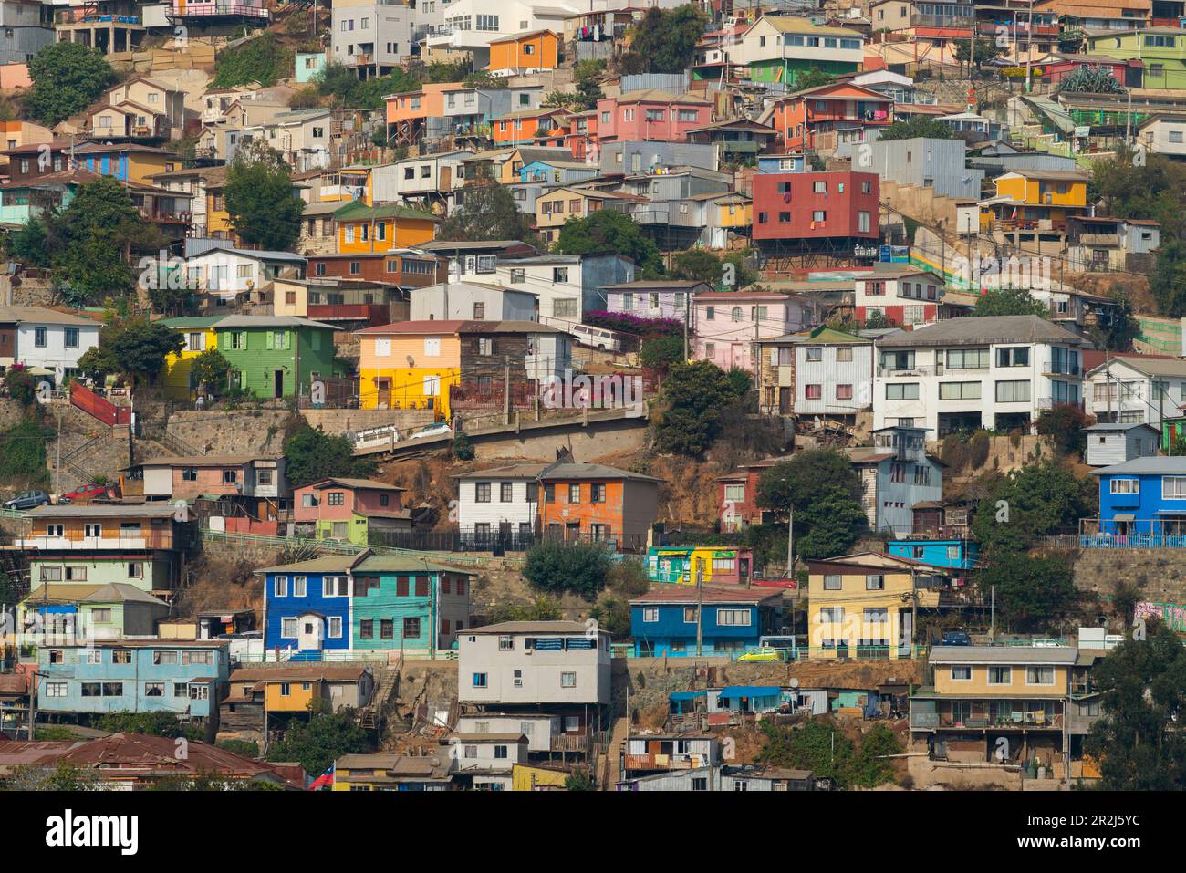 Colorful houses, Valparaiso, Valparaiso Province, Valparaiso Region, Chile, South America Stock Photo