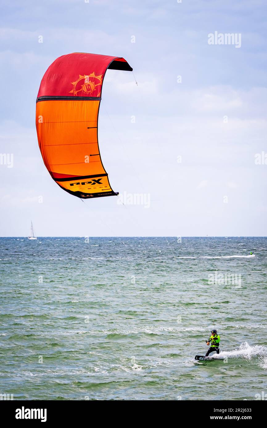 Kiters in the Baltic Sea, Heiligenhafen, Baltic Sea, Ostholstein, Schleswig-Holstein, Germany Stock Photo