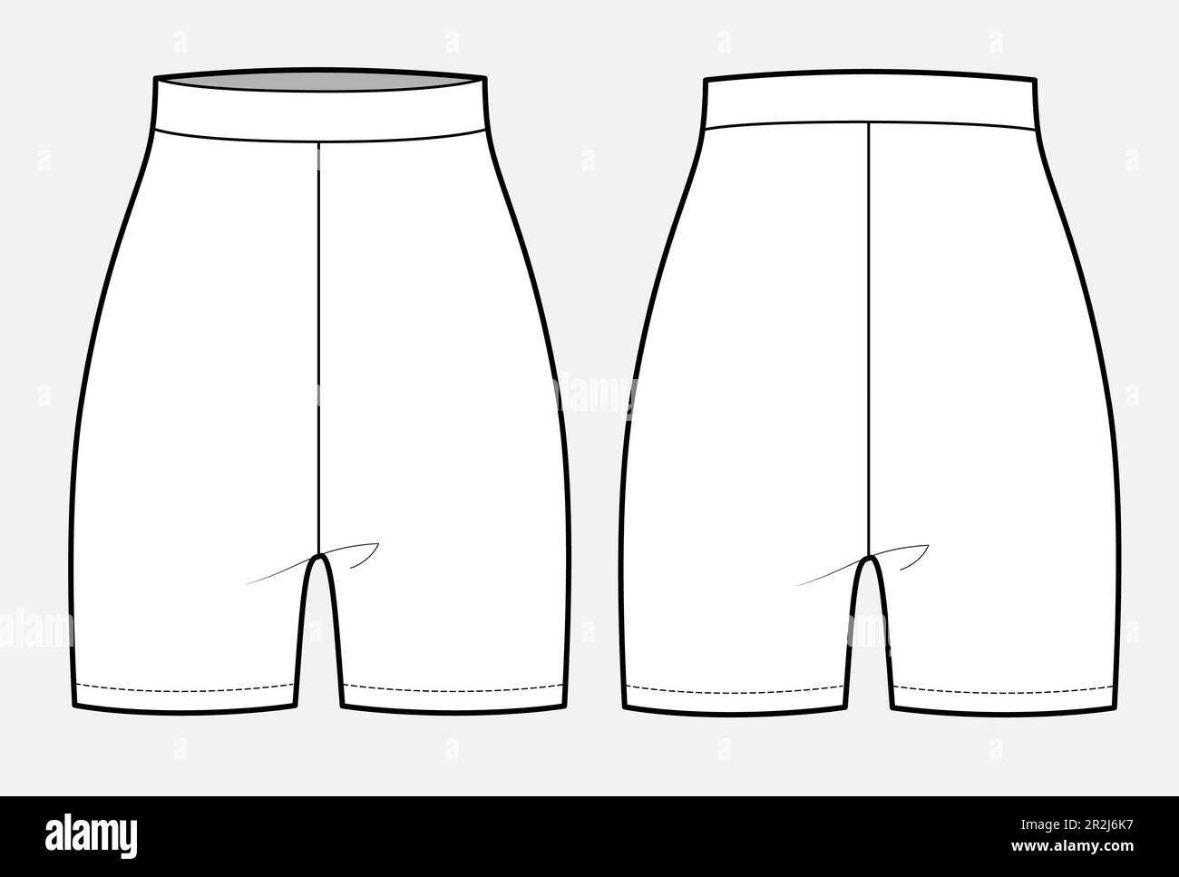 Gym shorts front and back view flat sketch vector illustration mockup ...