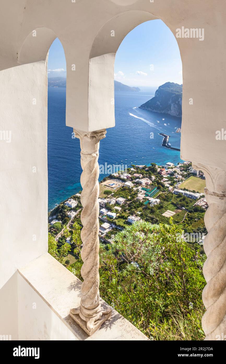 View from Villa San Michele in Anacapri on Marina Grande, Ischia Island, Gulf of Naples, Campania, Italy Stock Photo