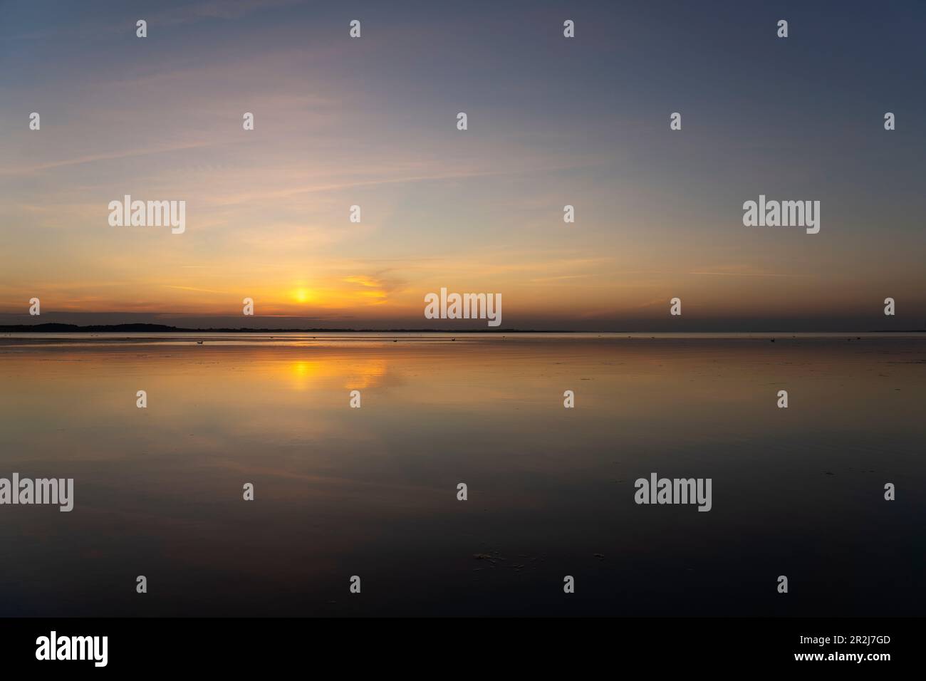 Sunset at a jetty in the Limfjord near Hvalpsund, Denmark, Europe Stock ...