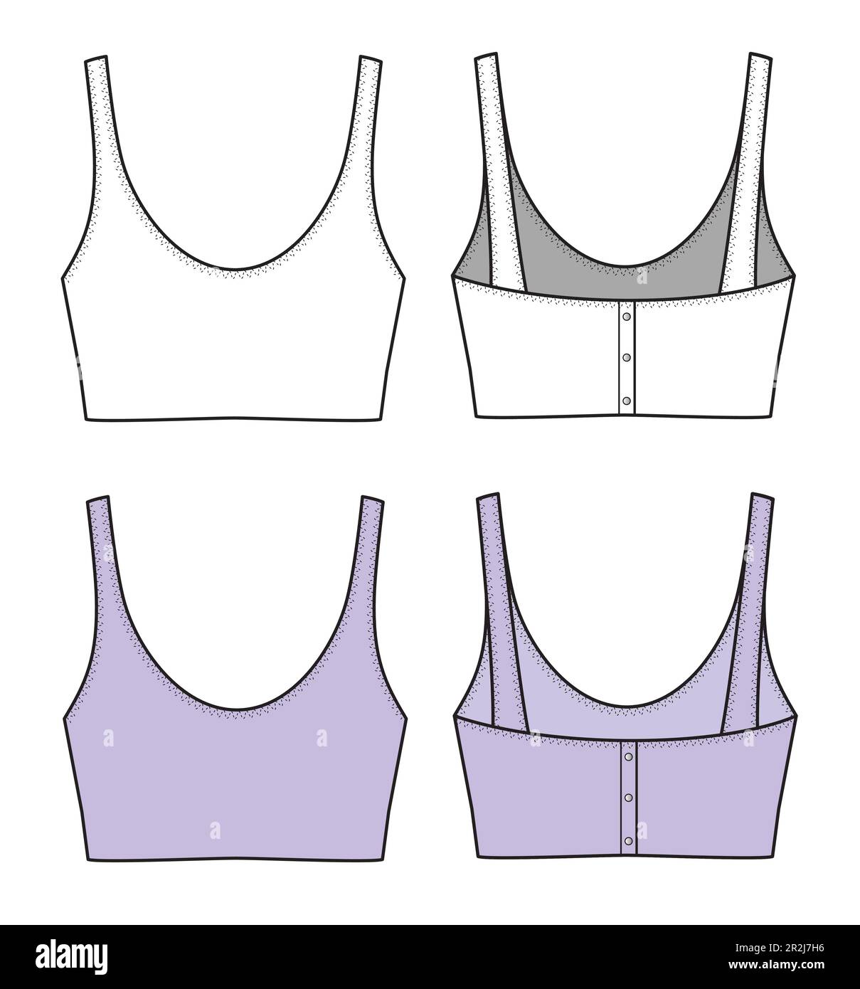 Seamless bra front and back view flat sketch vector illustration ...
