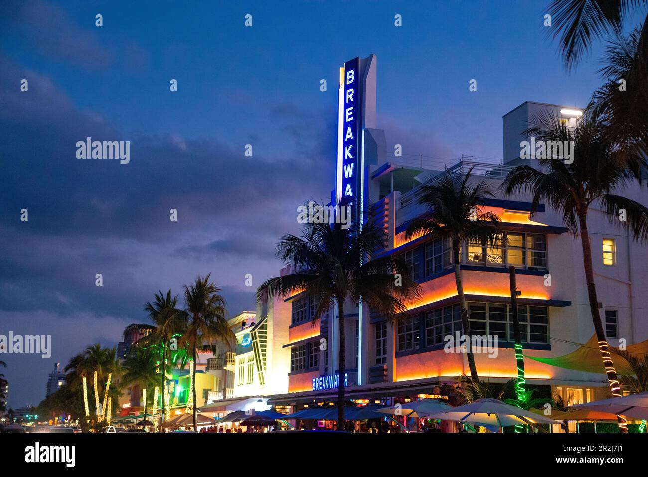 The Breakwater Hotel, one of the iconic Arty Deco hotels on Ocean Drive in Miami, Florida Stock Photo