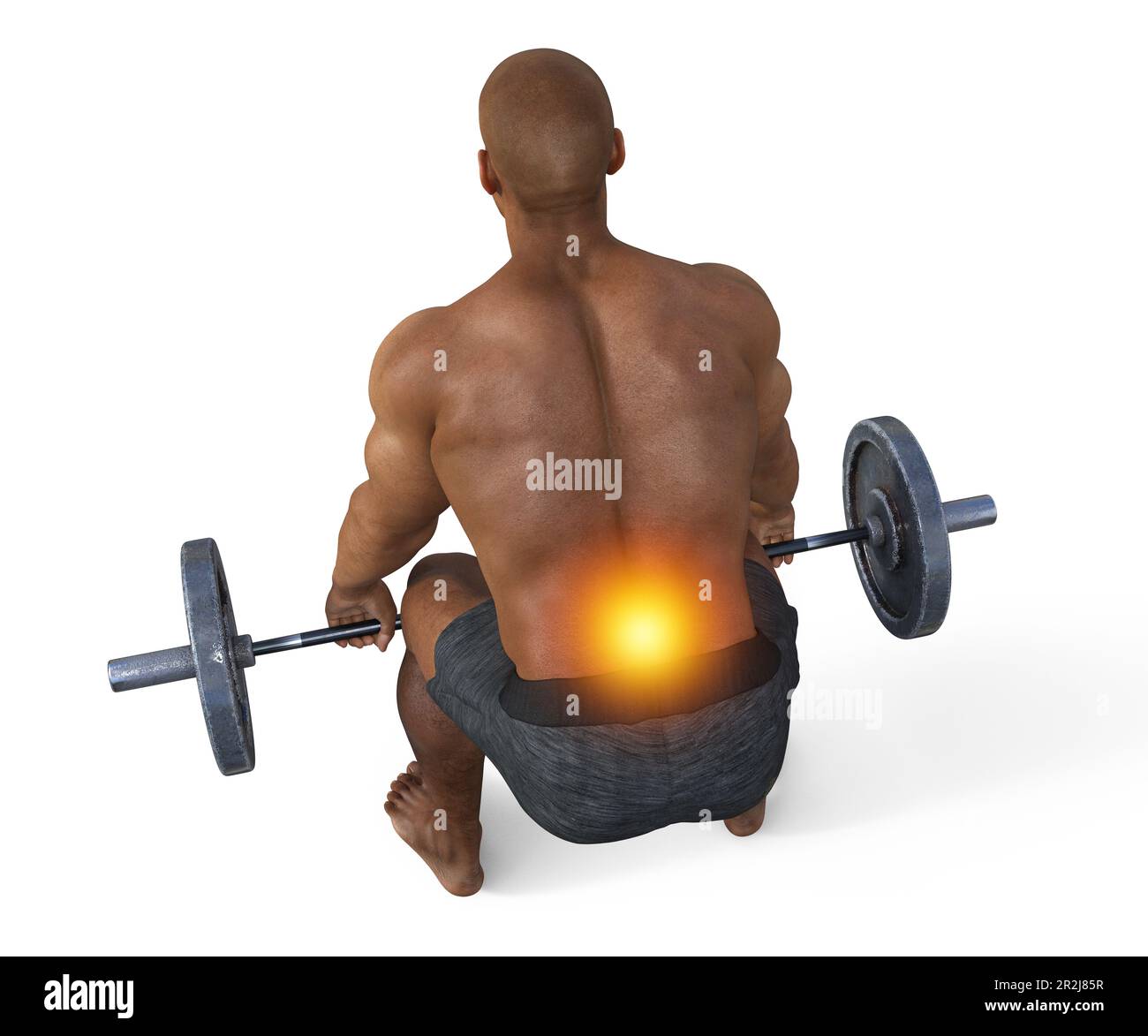 Man with back pain lifting a barbell, illustration Stock Photo Alamy