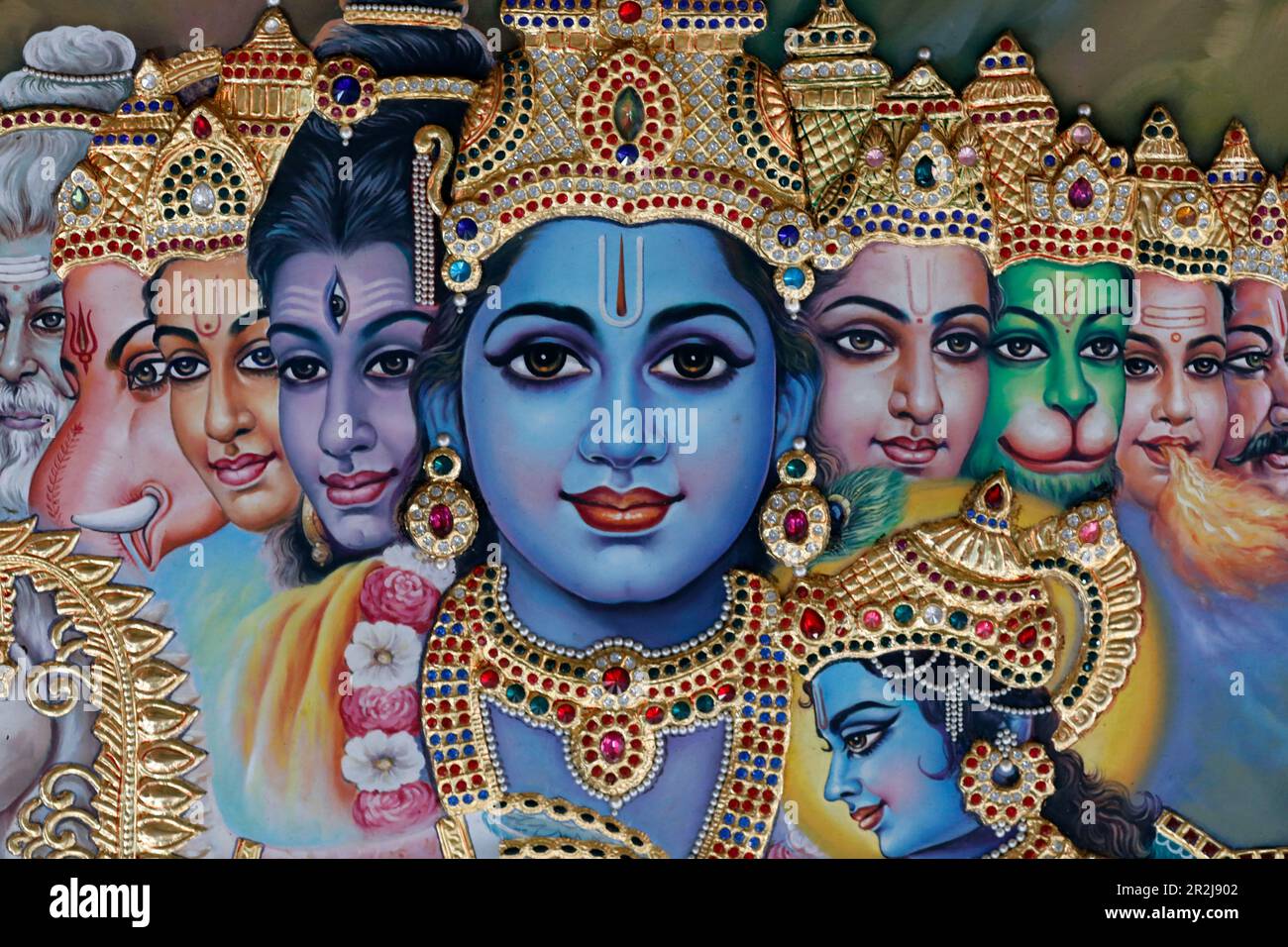 Sri Krishnan Hindu temple, blue-skinned Krishna, the Hindu deity of love and compassion, Singapore, Southeast Asia, Asia Stock Photo