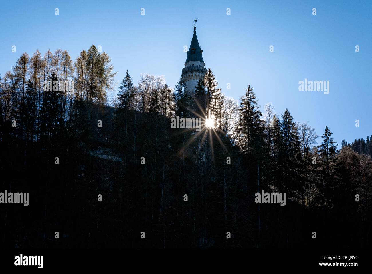 Detailed shots of Neuschwanstein Castle in autumn, Allgäu Alps, Allgäu, Bavaria, Germany, Europe Stock Photo