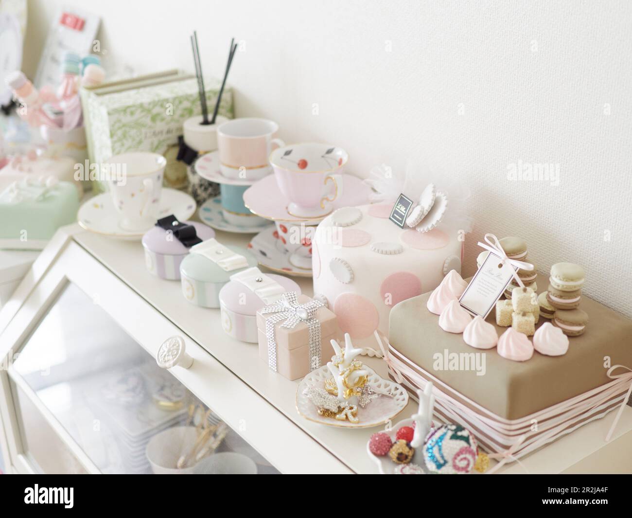 Shelves adorned with handmade sundries Stock Photo