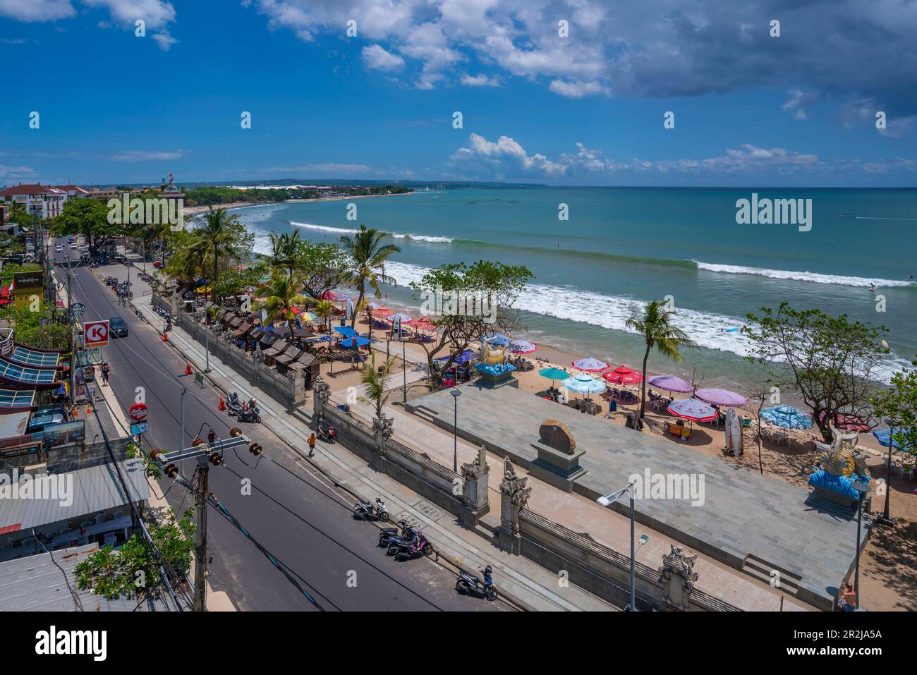 View of Kuta Beach and sea from hotel rooftop, Kuta, Bali, Indonesia, South East Asia, Asia Stock Photo