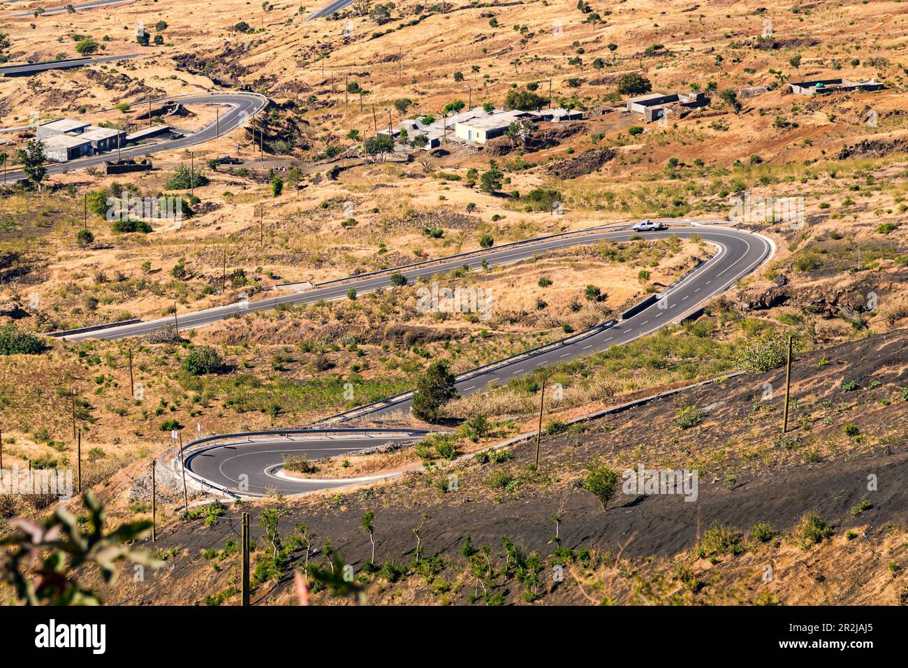 The switchbacks of the road up to Pico National Park, Fogo Island, Cape ...