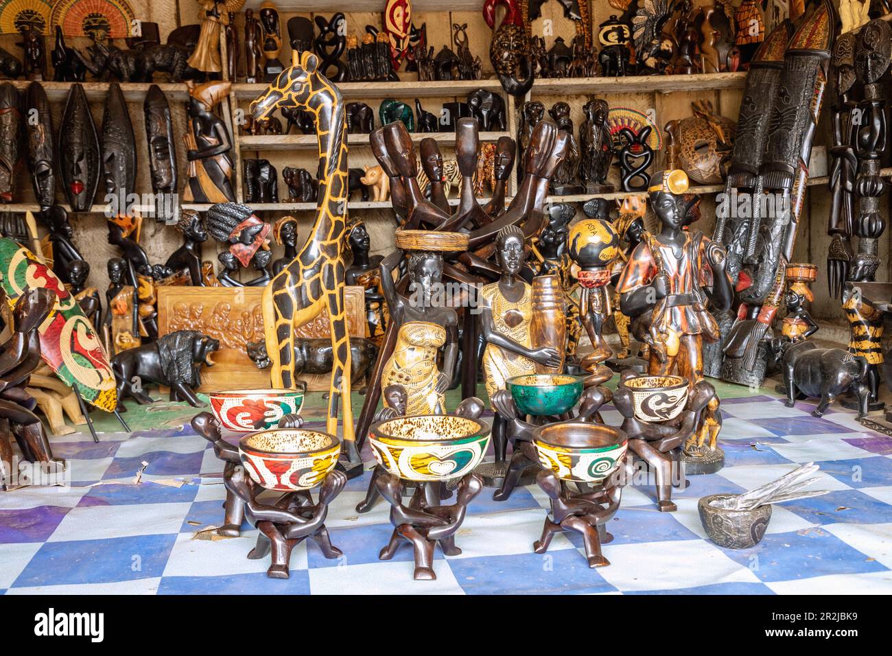 Wood carving shop at the carvers in Ahwiaa north of Kumasi in the